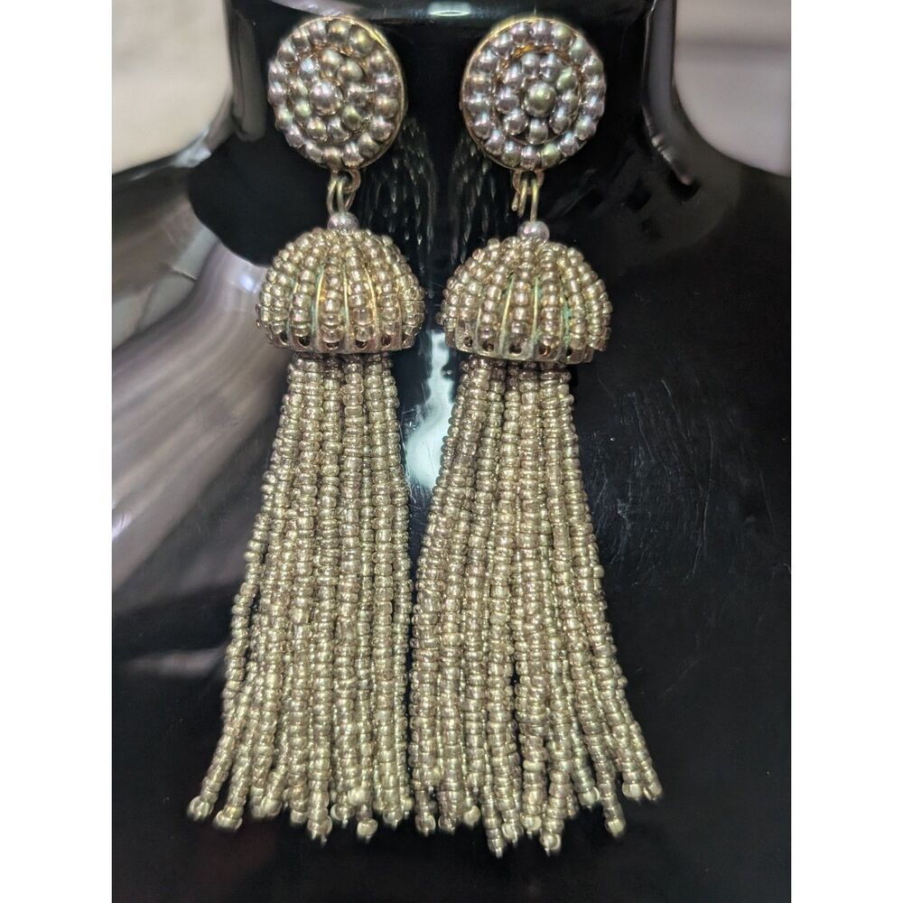 Bohemian Seed Bead Tassel Statement Earrings - Woven Basket Cap Dangles
